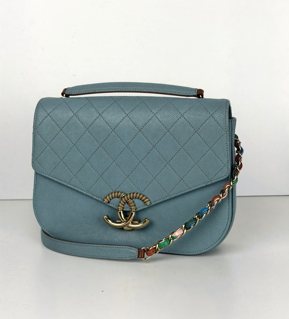 Chanel Paris-Cuba Medium Top Handle Shoulder Bag in Blue Caviar Leather 2017 D4